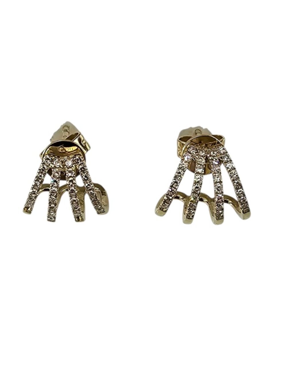 E.F. Collections 14K Yellow Gold Diamond Multirow Huggie Hoop Earrings #24796